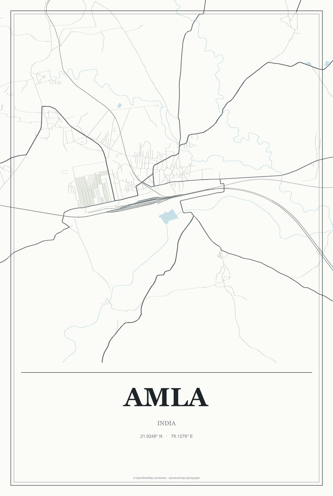 Amla, India City Map Aluminum Sign in Gallery Air style