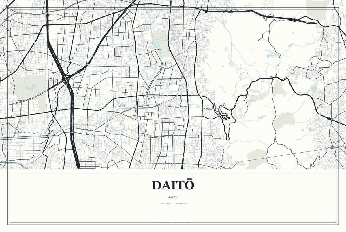 Daitō, Japan City Map Aluminum Sign in Gallery Air style