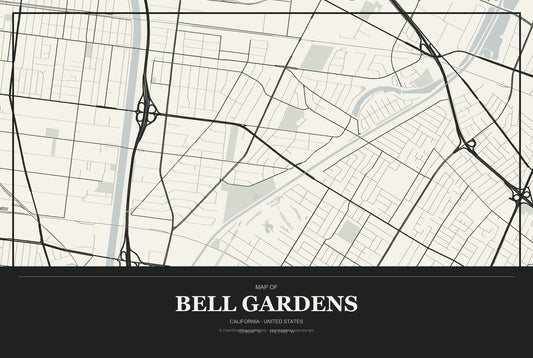 Bell Gardens, California City Map Aluminum Sign in Museum Plaque style