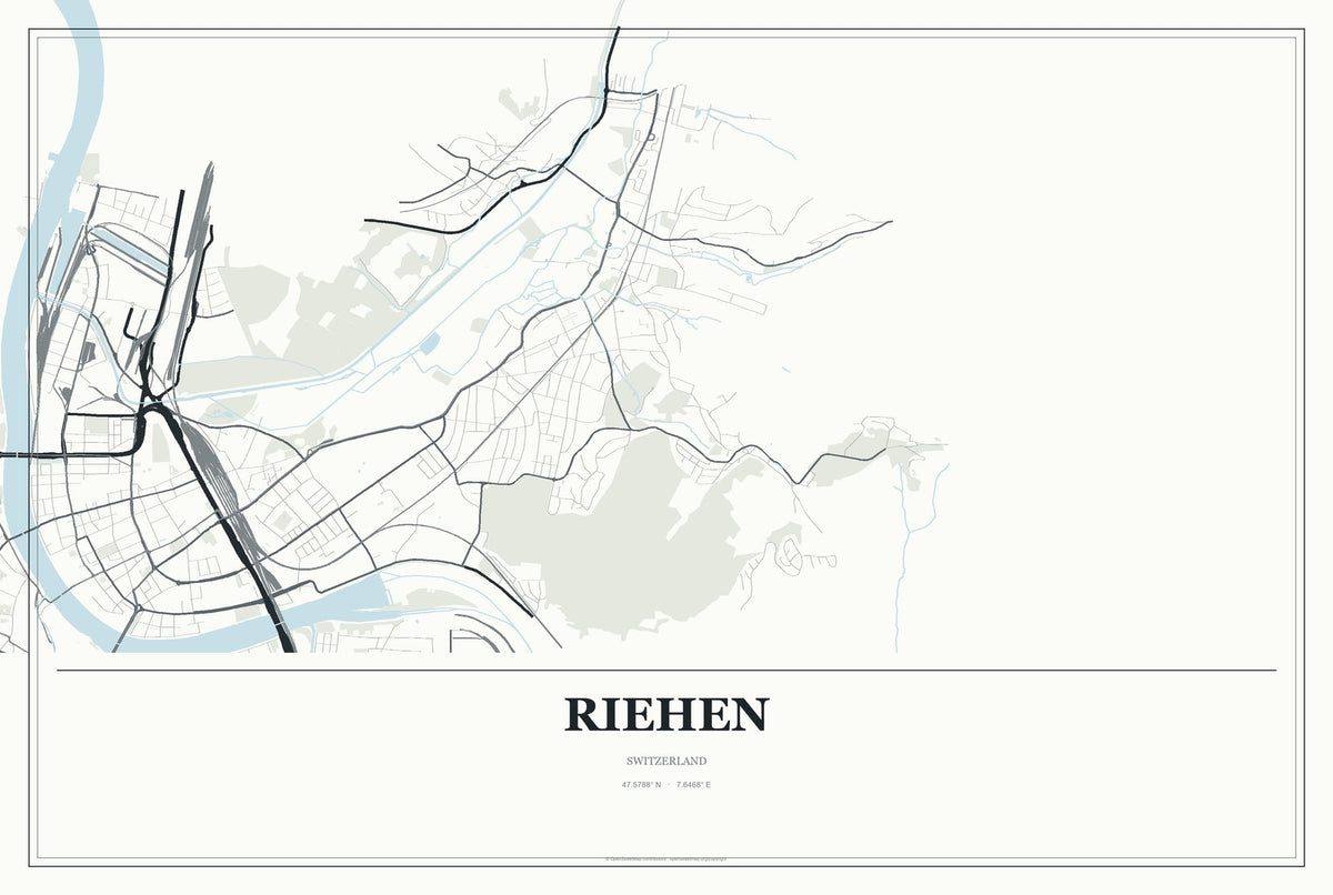 Riehen, Switzerland City Map Aluminum Sign in Gallery Air style