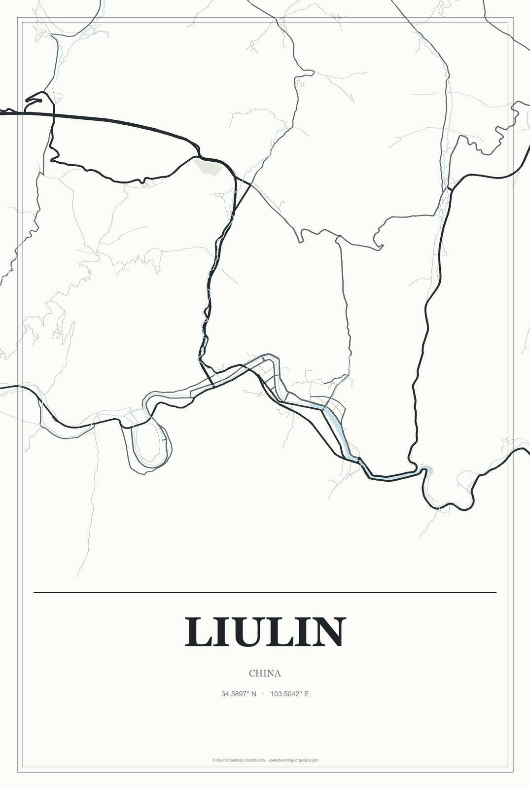 Liulin, China City Map Aluminum Sign in Gallery Air style