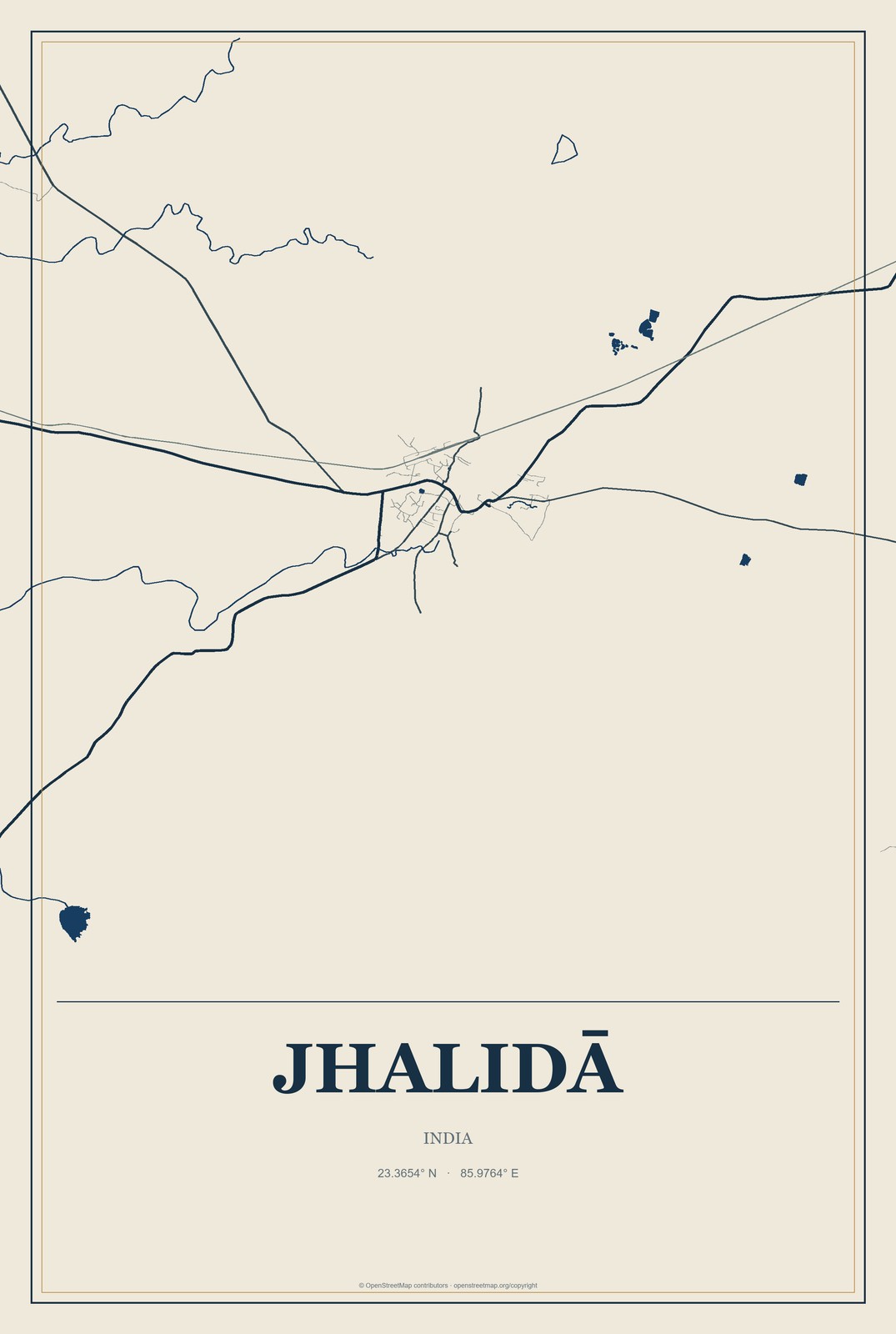 Jhalidā, India City Map Aluminum Sign in Coastal Cutout style