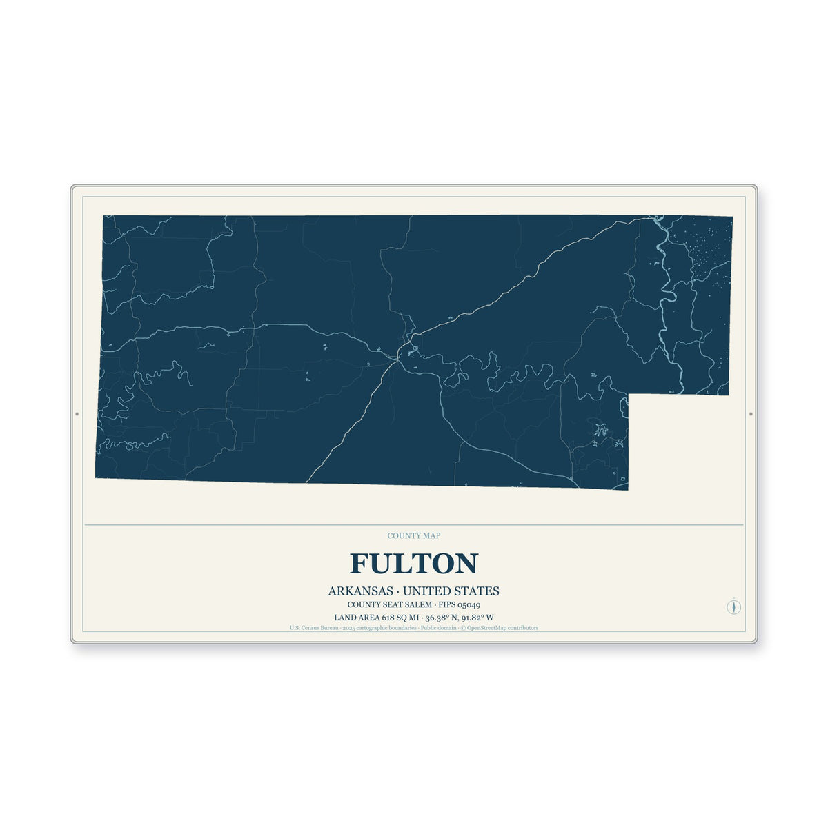 Fulton County, Arkansas Map Aluminum Sign in Coastal Cutout style