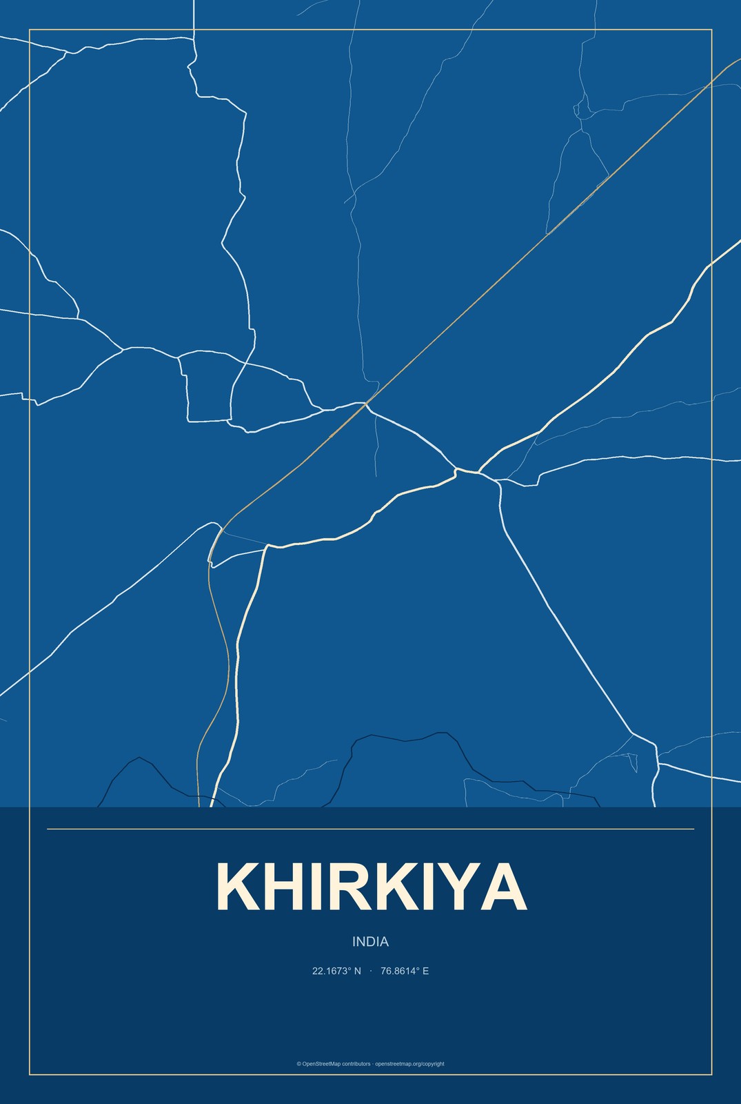 Khirkiya, India City Map Aluminum Sign in Harbor Cobalt style