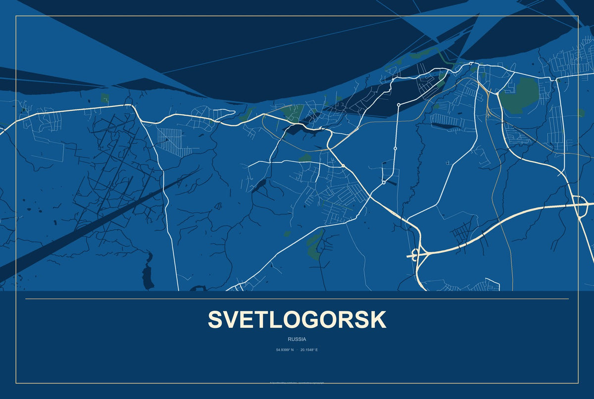 Svetlogorsk, Russia City Map Aluminum Sign in Harbor Cobalt style