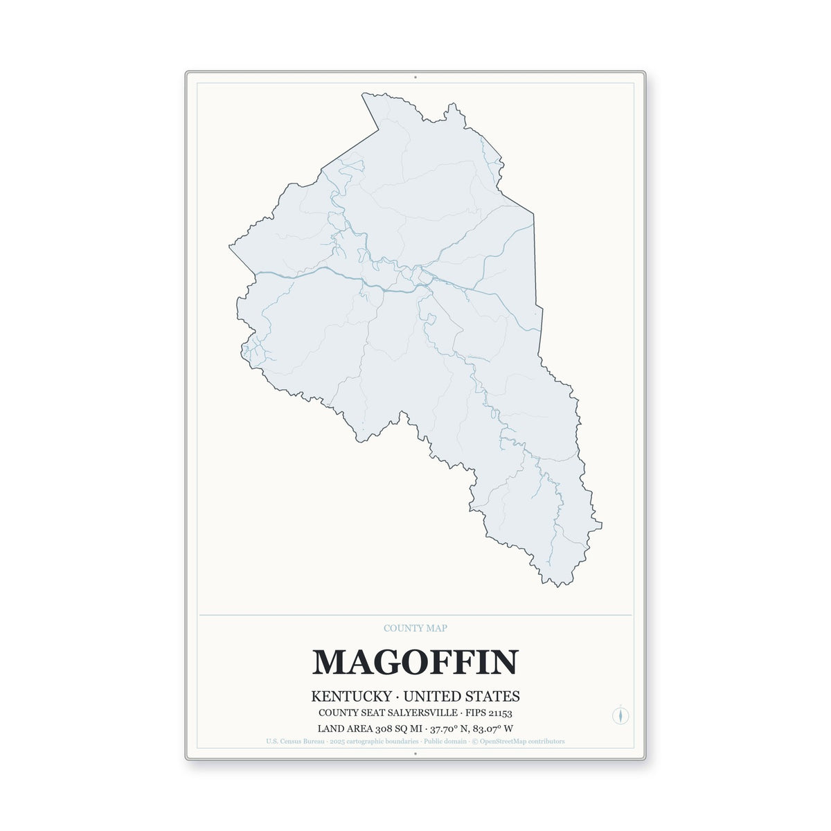 Magoffin County, Kentucky Map Aluminum Sign in Gallery Air style