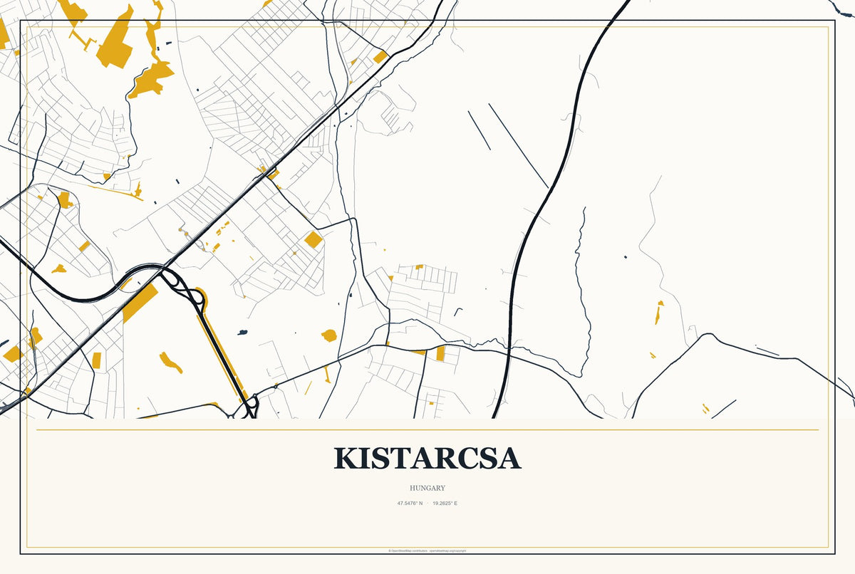 Kistarcsa, Hungary City Map Aluminum Sign in Citrine Modern style