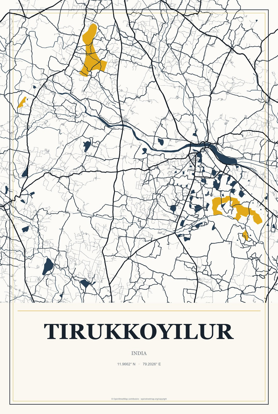 Tirukkoyilur, India City Map Aluminum Sign in Citrine Modern style