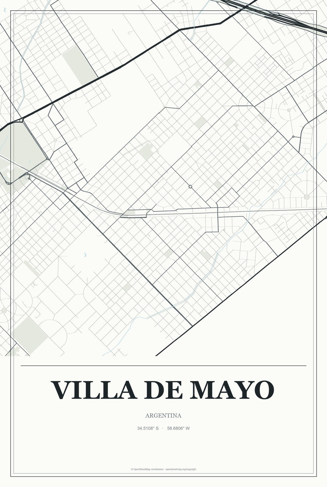 Villa de Mayo, Argentina City Map Aluminum Sign in Gallery Air style