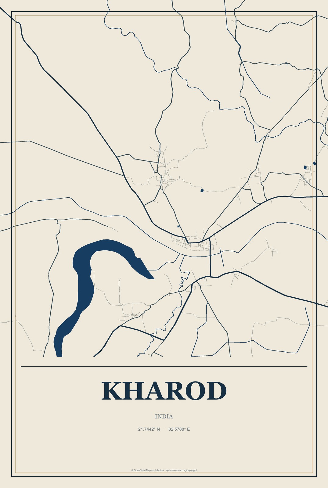 Kharod, India City Map Aluminum Sign in Coastal Cutout style