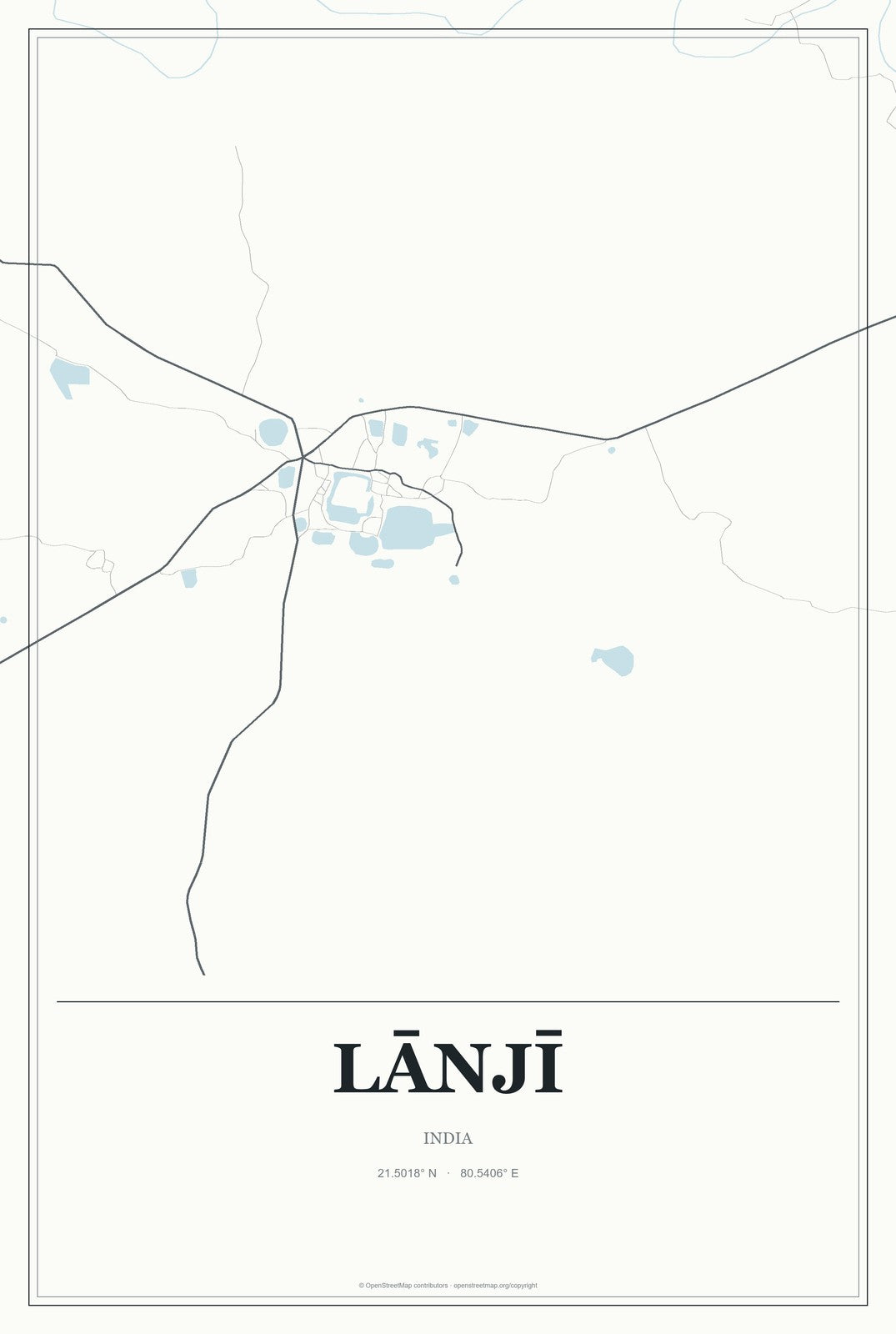 Lānjī, India City Map Aluminum Sign in Gallery Air style