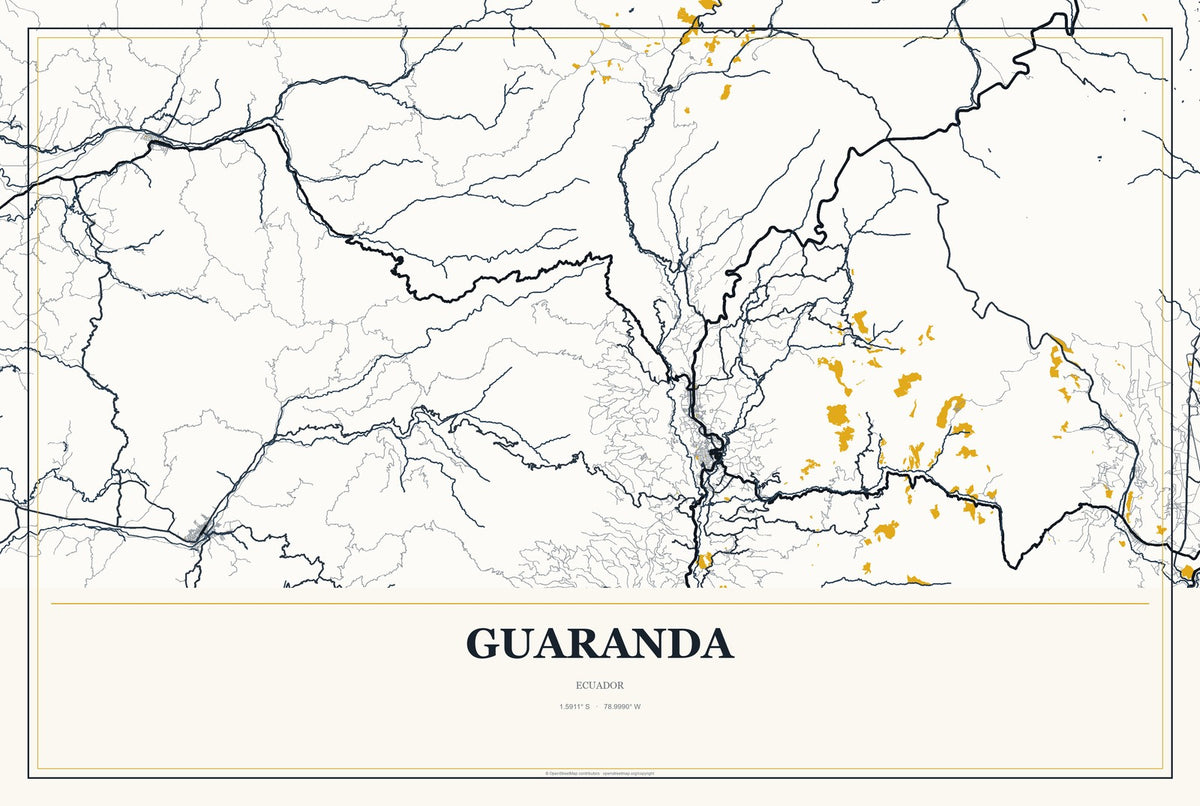 Guaranda, Ecuador City Map Aluminum Sign in Citrine Modern style