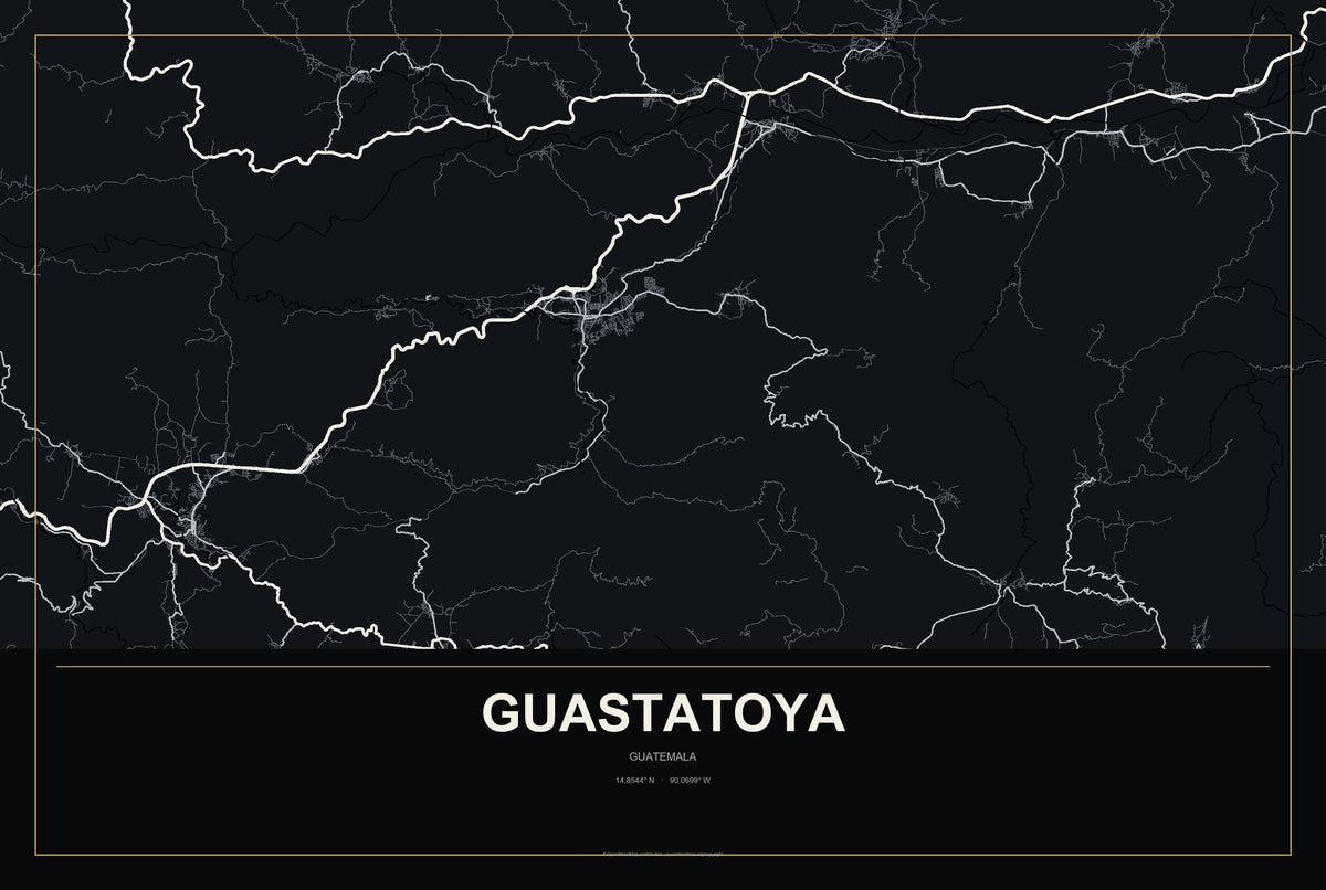 Guastatoya, Guatemala City Map Aluminum Sign in Metropolitan Noir style