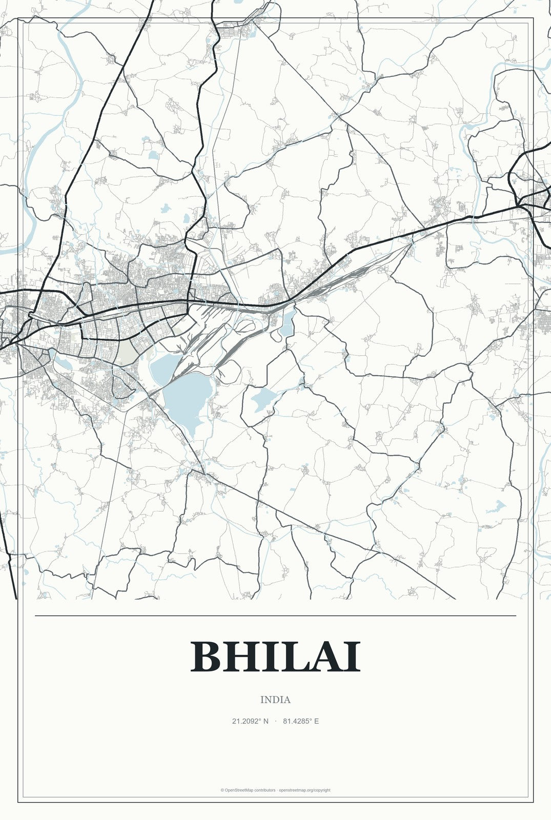 Bhilai, India City Map Aluminum Sign in Gallery Air style