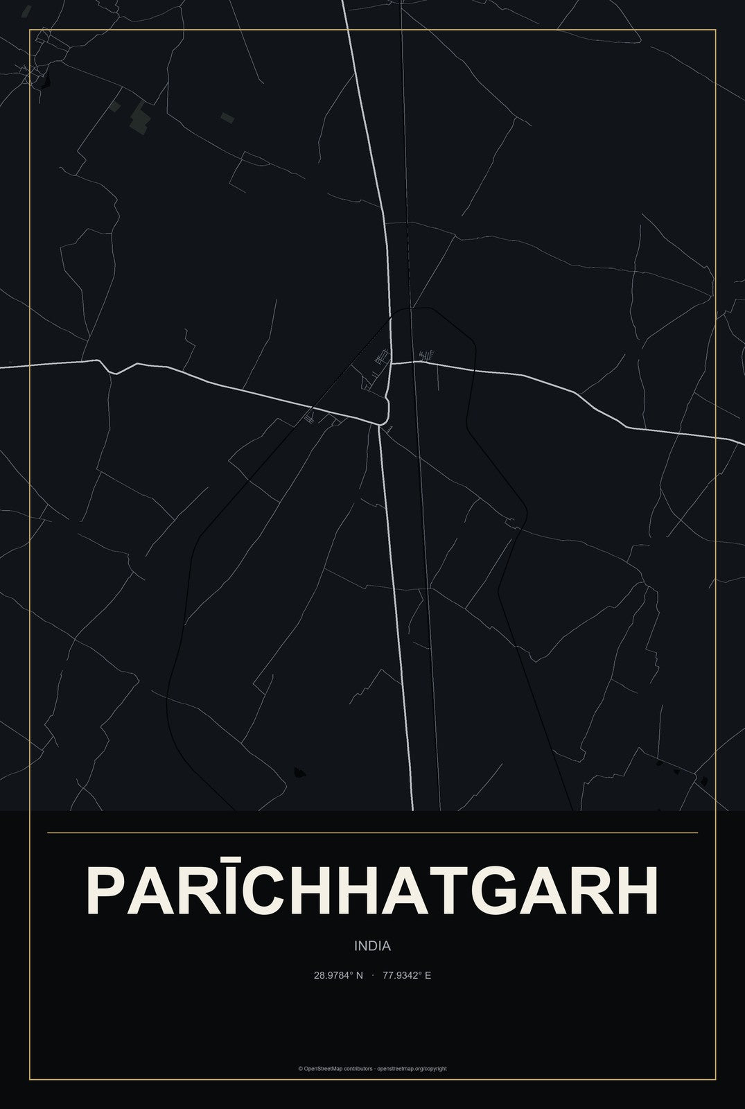 Parīchhatgarh, India City Map Aluminum Sign in Metropolitan Noir style