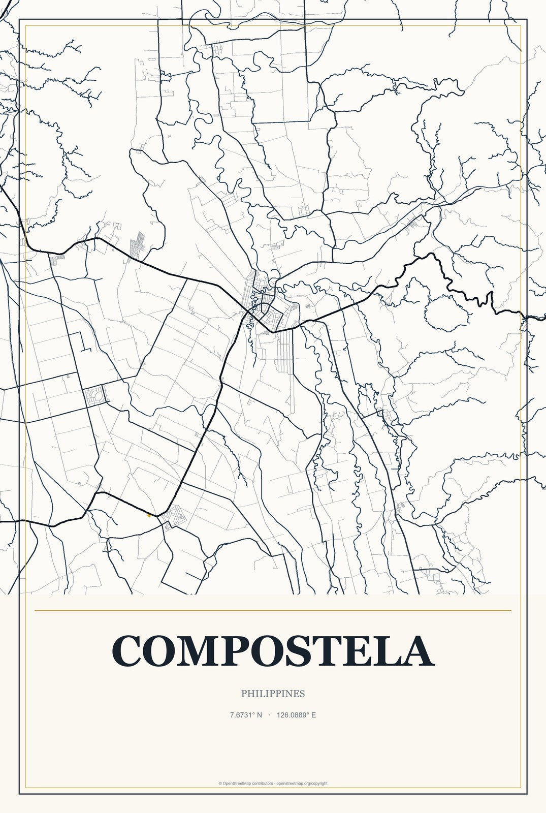 Compostela, Central Visayas, Philippines City Map Aluminum Sign in Citrine Modern style