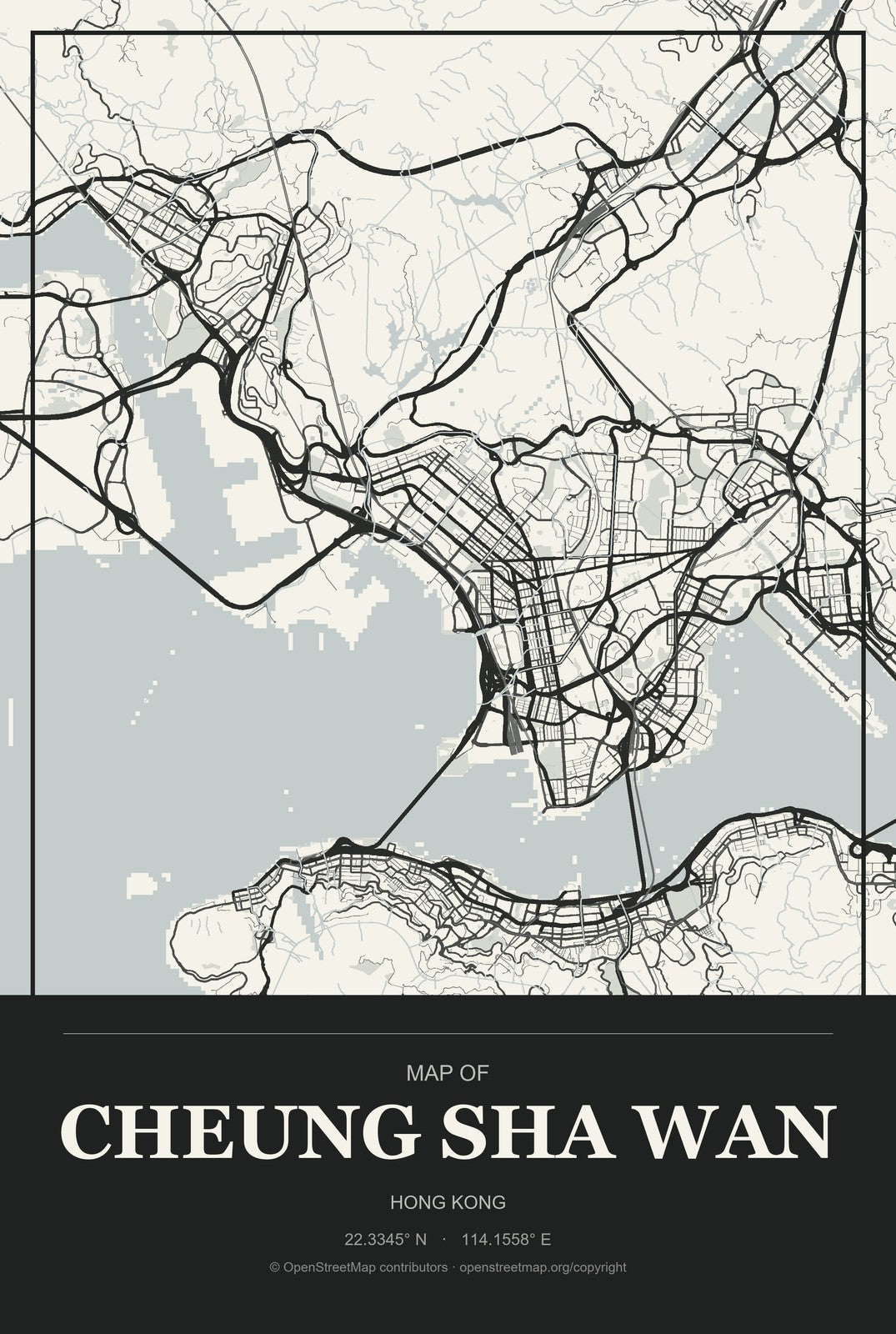 Cheung Sha Wan, Hong Kong City Map Aluminum Sign in Museum Plaque style