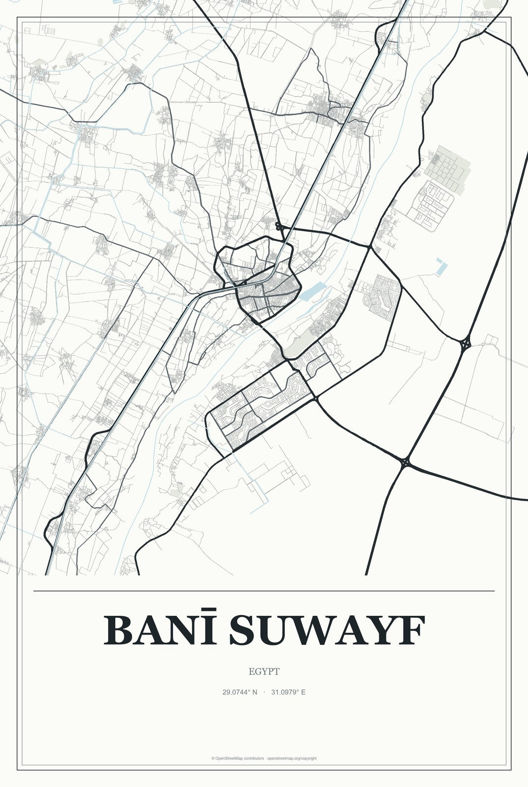 Banī Suwayf, Egypt City Map Aluminum Sign in Gallery Air style