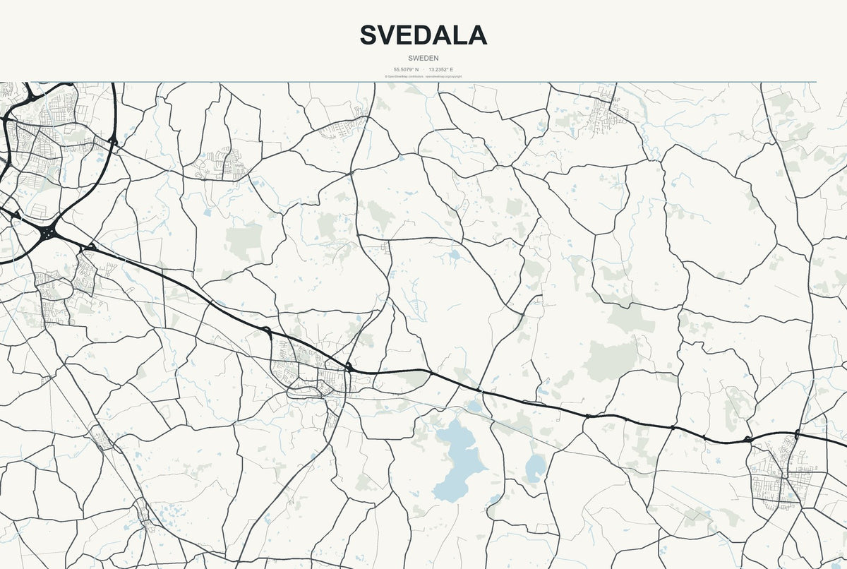 Svedala, Sweden City Map Aluminum Sign in Headline Atlas style
