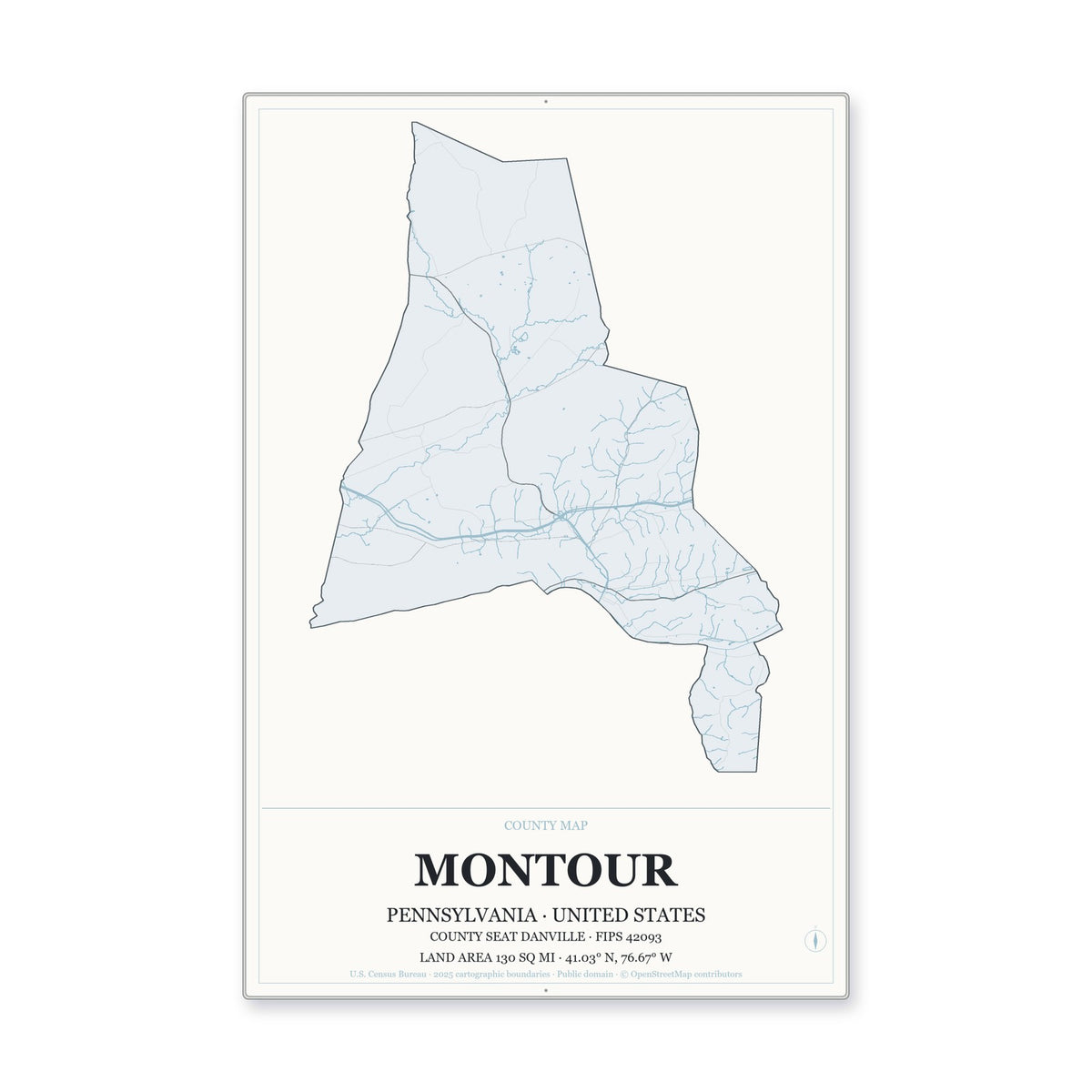 Montour County, Pennsylvania Map Aluminum Sign in Gallery Air style