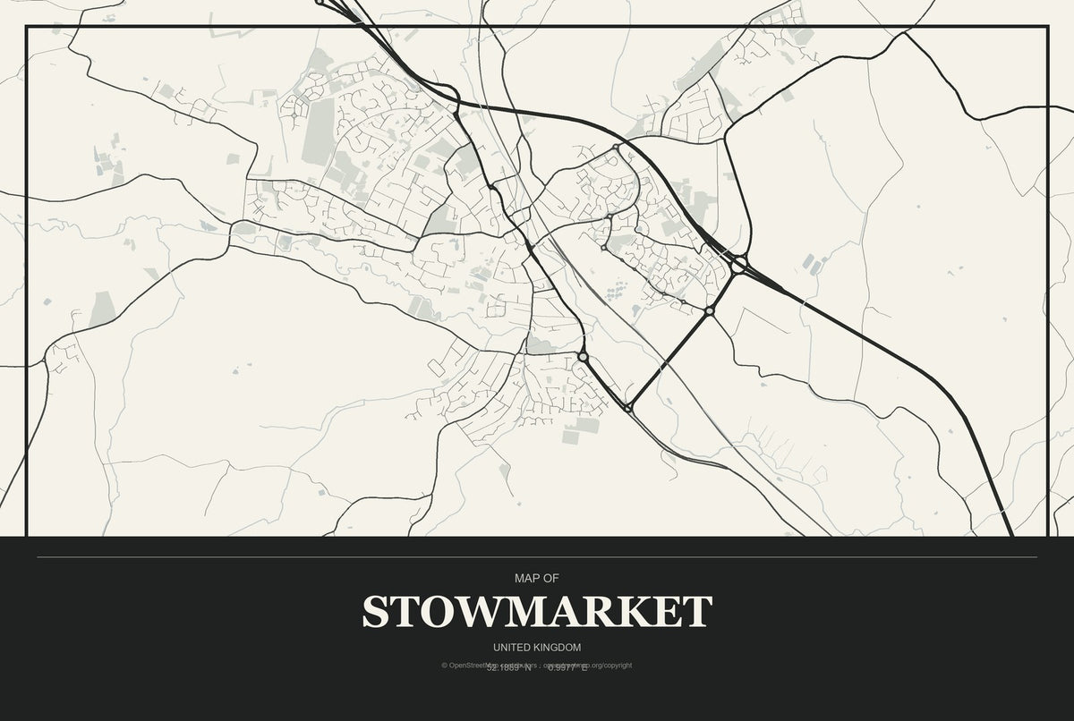 Stowmarket, United Kingdom City Map Aluminum Sign in Museum Plaque style