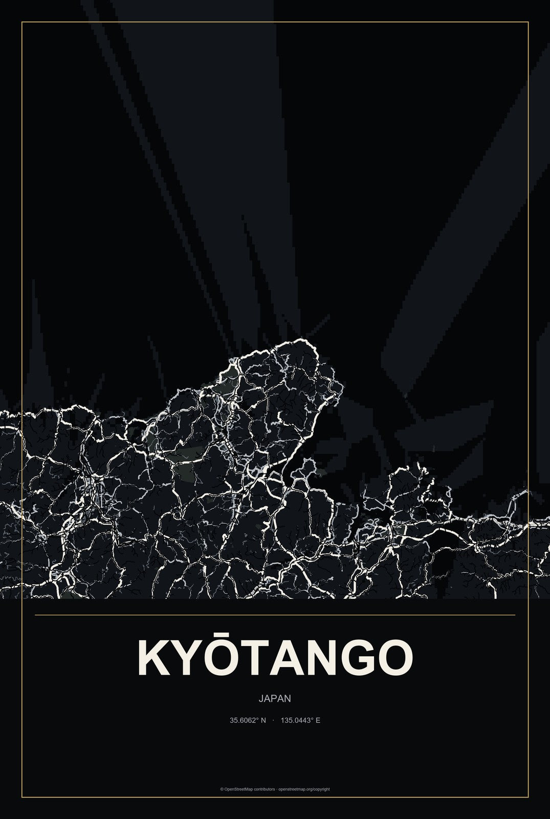 Kyōtango, Japan City Map Aluminum Sign in Metropolitan Noir style