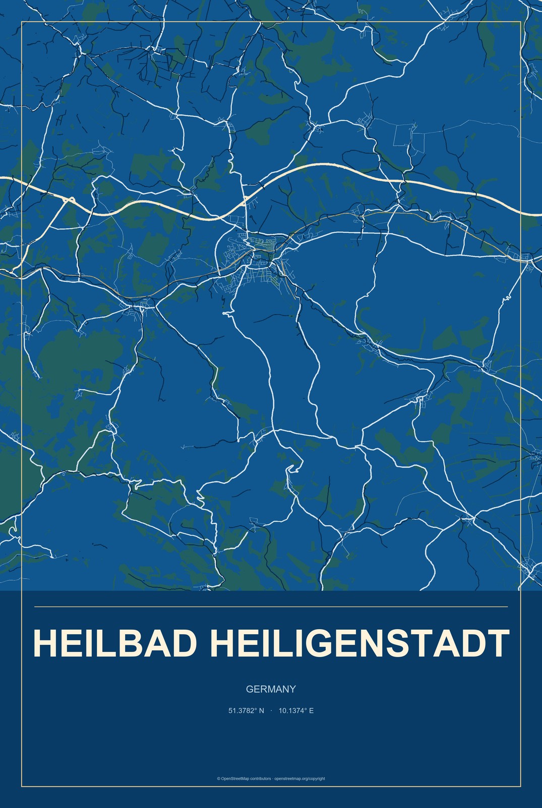Heilbad Heiligenstadt, Germany City Map Aluminum Sign in Harbor Cobalt style