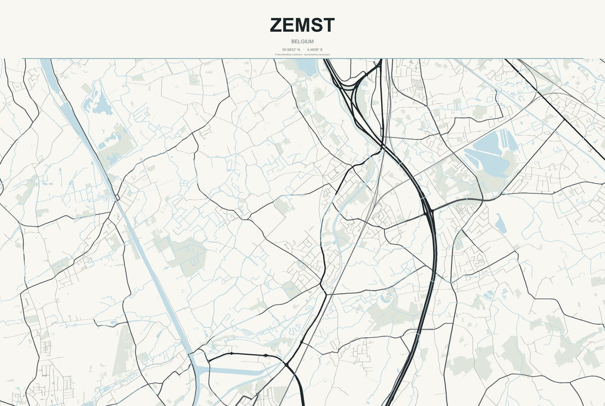 Zemst, Belgium City Map Aluminum Sign in Headline Atlas style