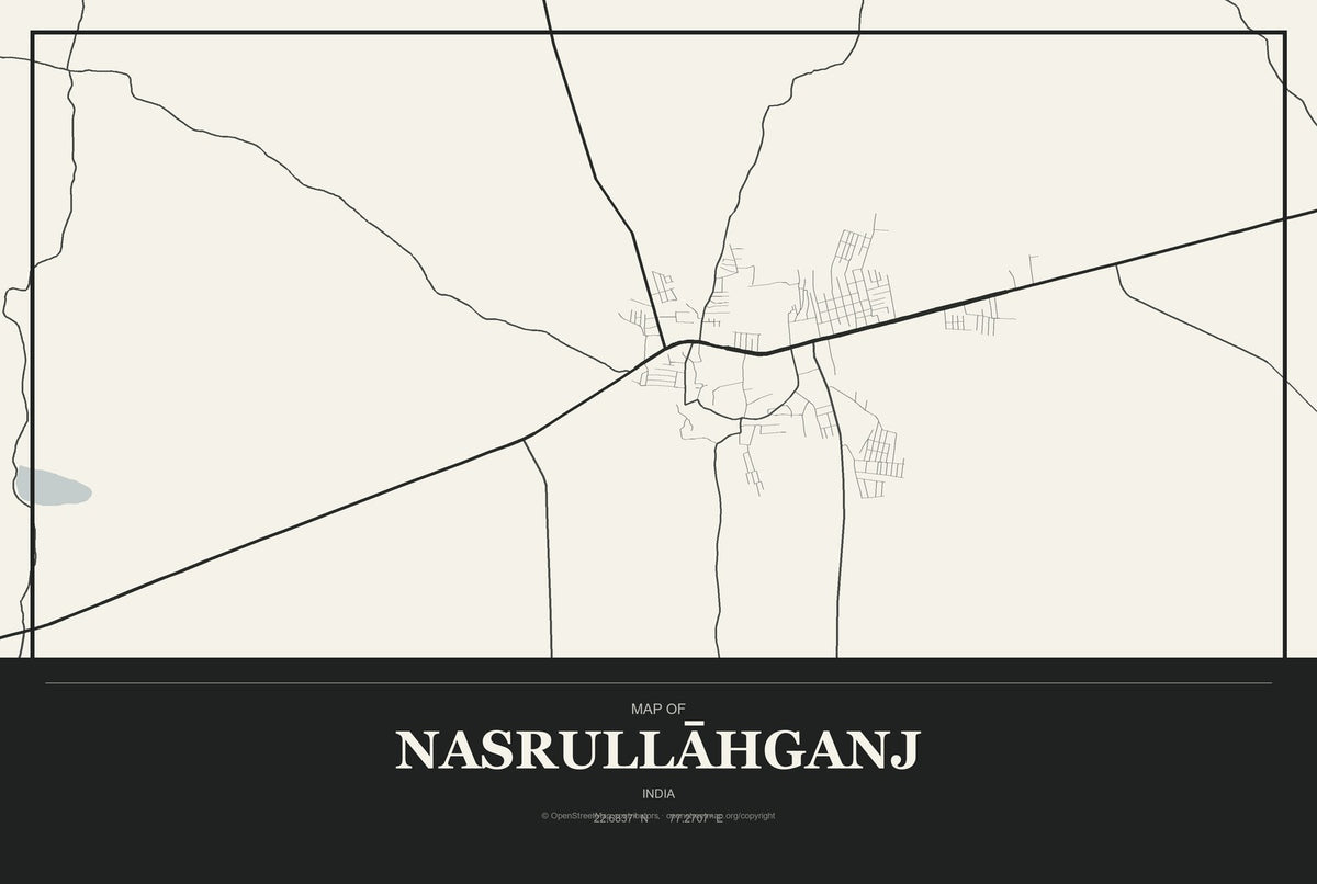 Nasrullāhganj, India City Map Aluminum Sign in Museum Plaque style