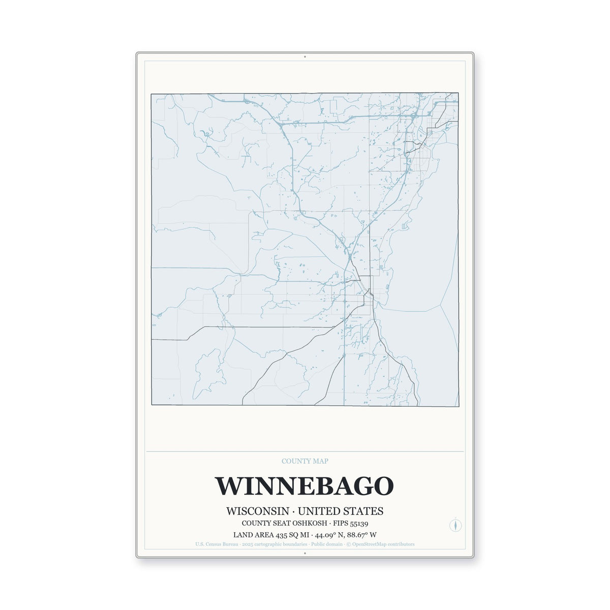 Winnebago County, Wisconsin Map Aluminum Sign in Gallery Air style