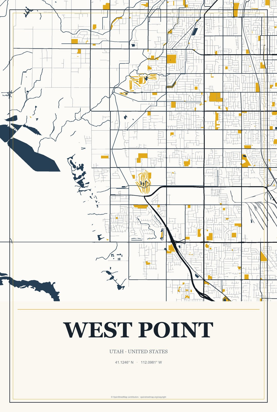 West Point, Utah City Map Aluminum Sign in Citrine Modern style