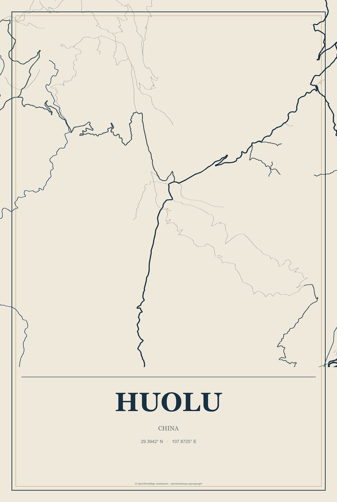 Huolu, China City Map Aluminum Sign in Coastal Cutout style