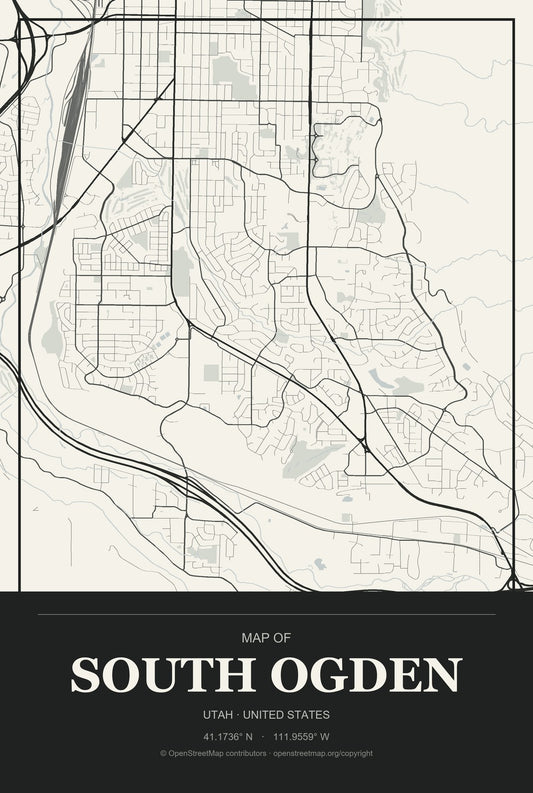 South Ogden, Utah City Map Aluminum Sign in Museum Plaque style