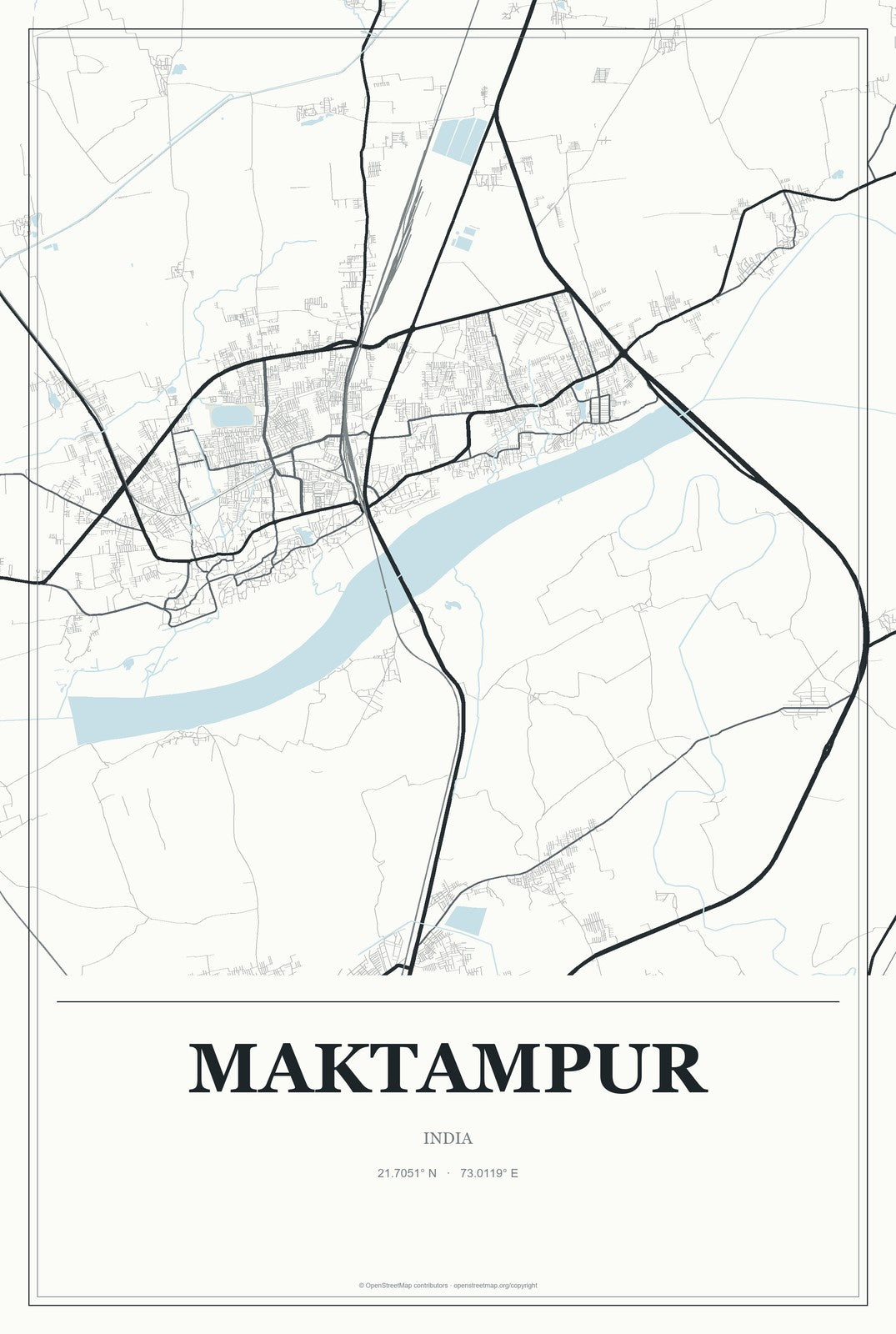 Maktampur, India City Map Aluminum Sign in Gallery Air style
