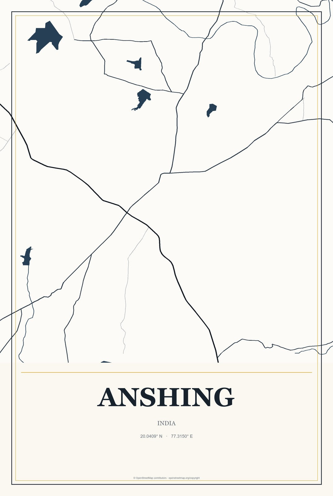 Anshing, India City Map Aluminum Sign in Citrine Modern style