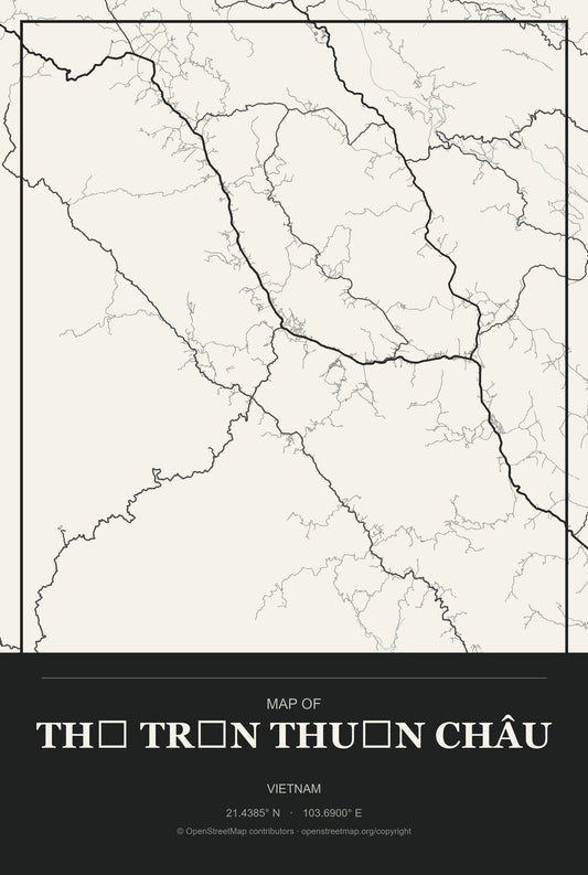 Thị Trấn Thuận Châu, Vietnam City Map Aluminum Sign in Museum Plaque style