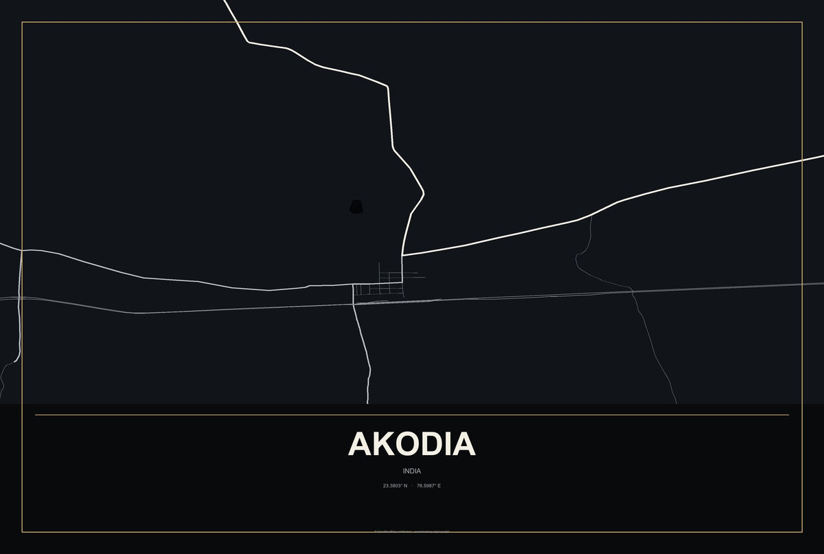 Akodia, India City Map Aluminum Sign in Metropolitan Noir style