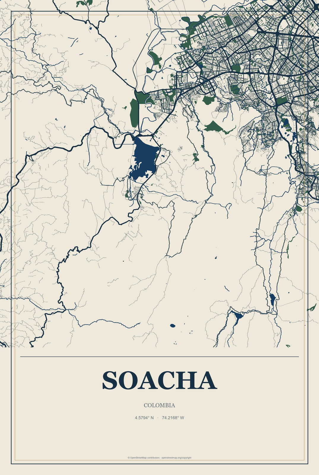 Soacha, Colombia City Map Aluminum Sign in Coastal Cutout style