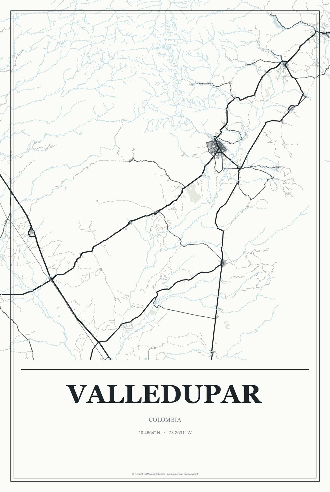 Valledupar, Colombia City Map Aluminum Sign in Gallery Air style