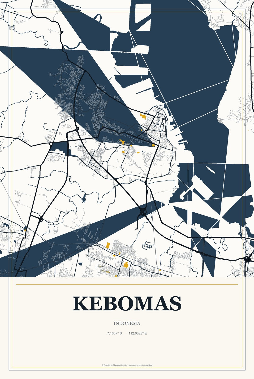 Kebomas, Indonesia City Map Aluminum Sign in Citrine Modern style