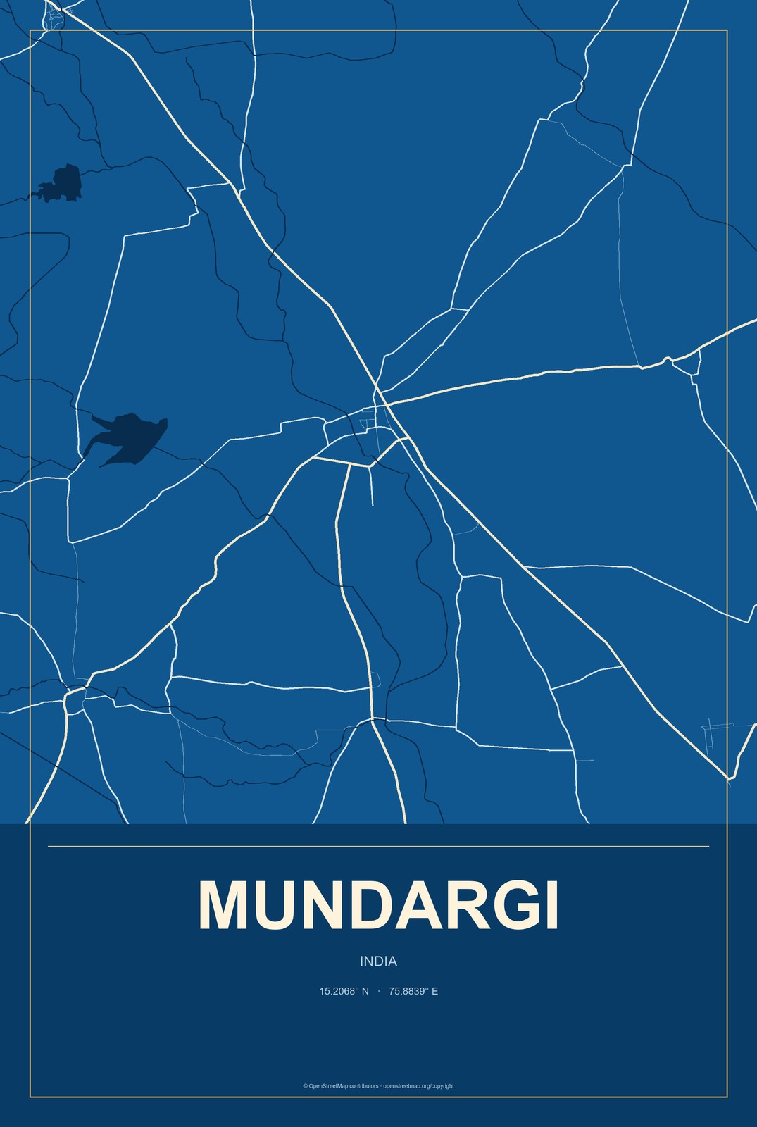 Mundargi, India City Map Aluminum Sign in Harbor Cobalt style