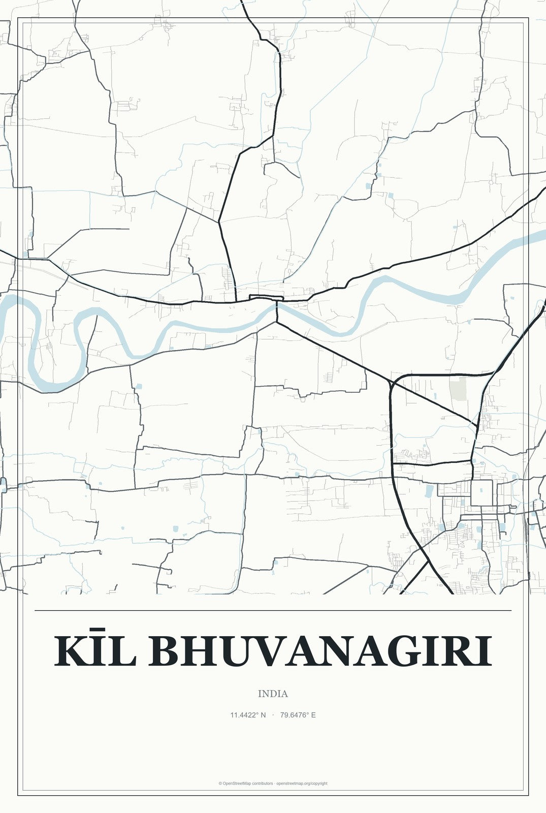 Kīl Bhuvanagiri, India City Map Aluminum Sign in Gallery Air style