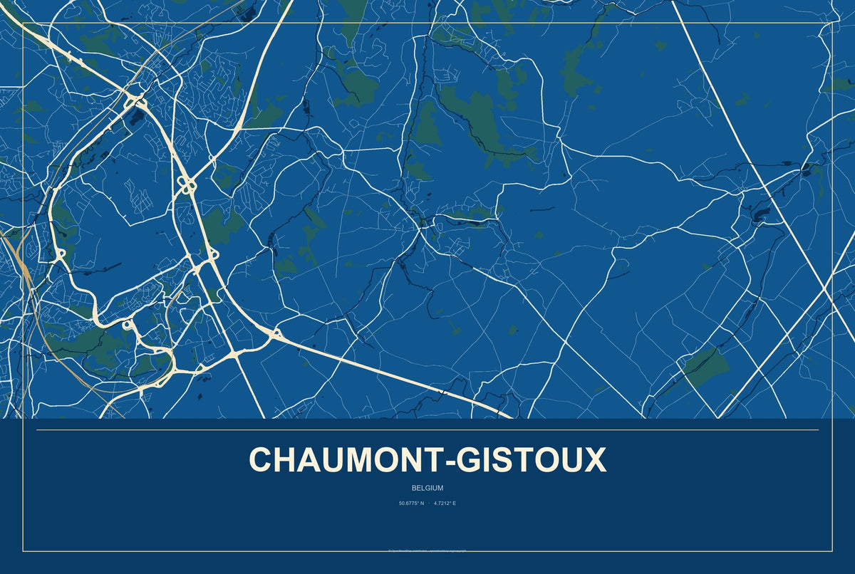 Chaumont-Gistoux, Belgium City Map Aluminum Sign in Harbor Cobalt style