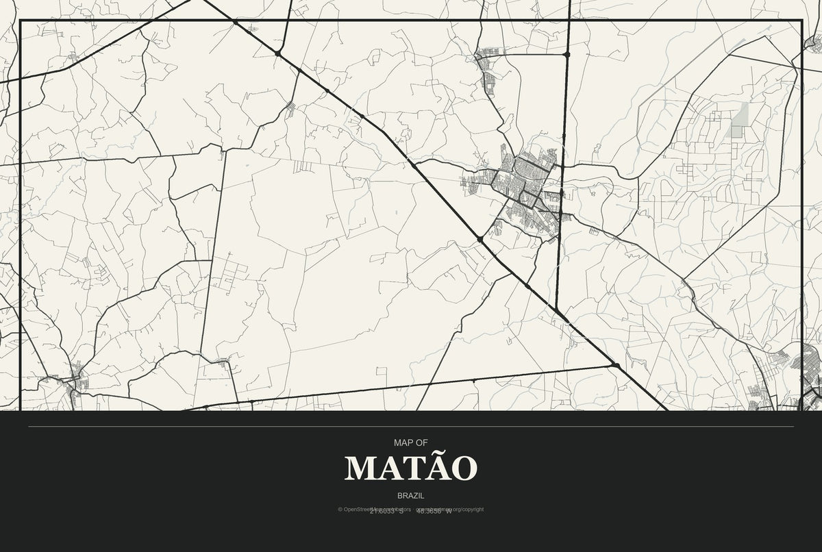 Matão, Brazil City Map Aluminum Sign in Museum Plaque style