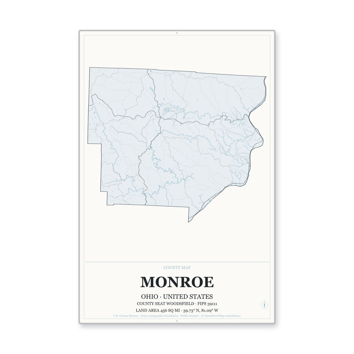 Monroe County, Ohio Map Aluminum Sign in Gallery Air style