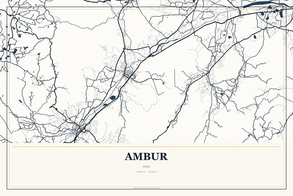 Ambur, India City Map Aluminum Sign in Citrine Modern style