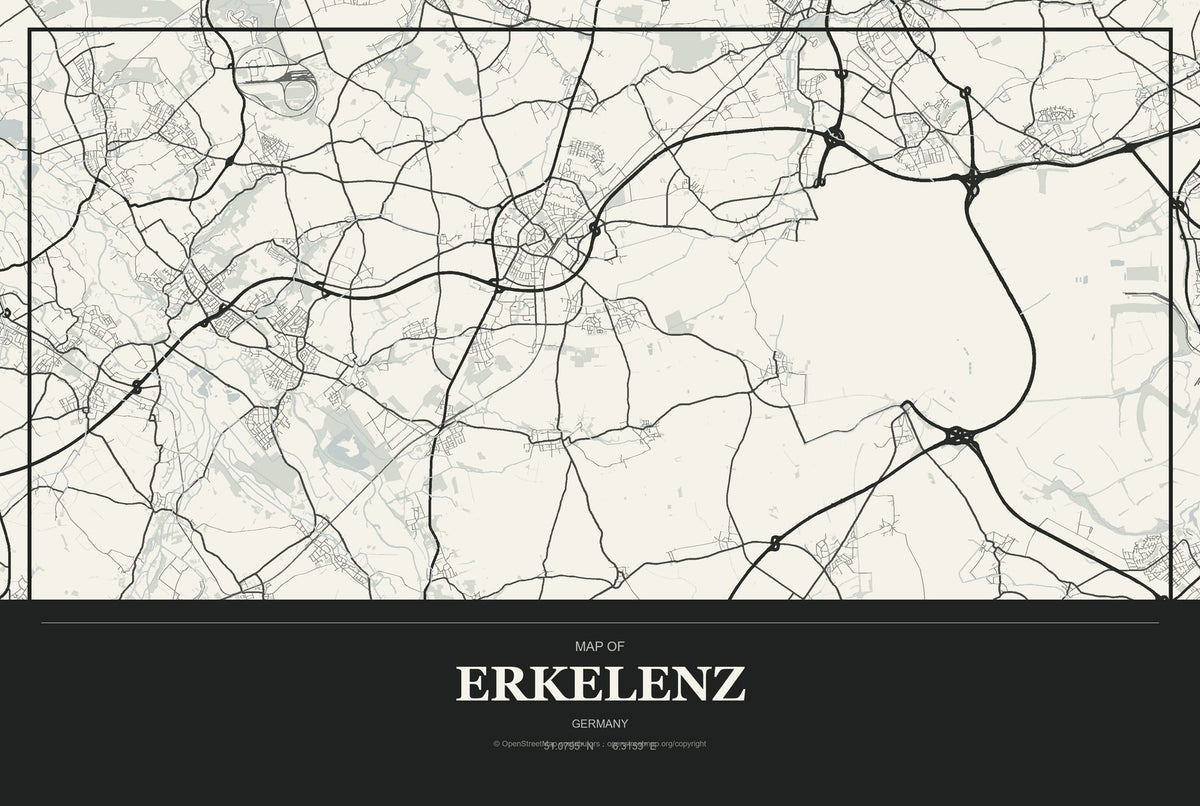 Erkelenz, Germany City Map Aluminum Sign in Museum Plaque style