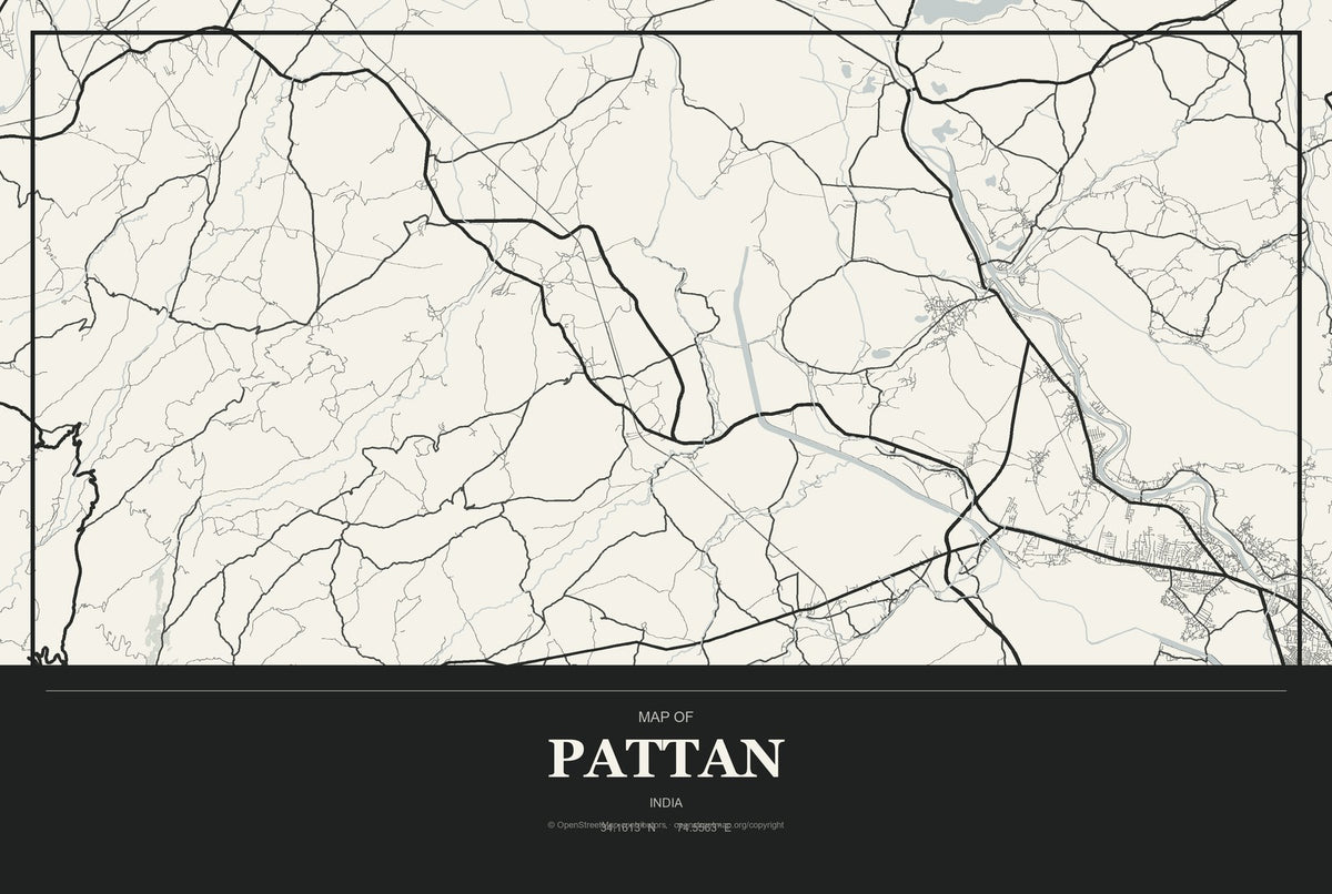 Pattan, India City Map Aluminum Sign in Museum Plaque style