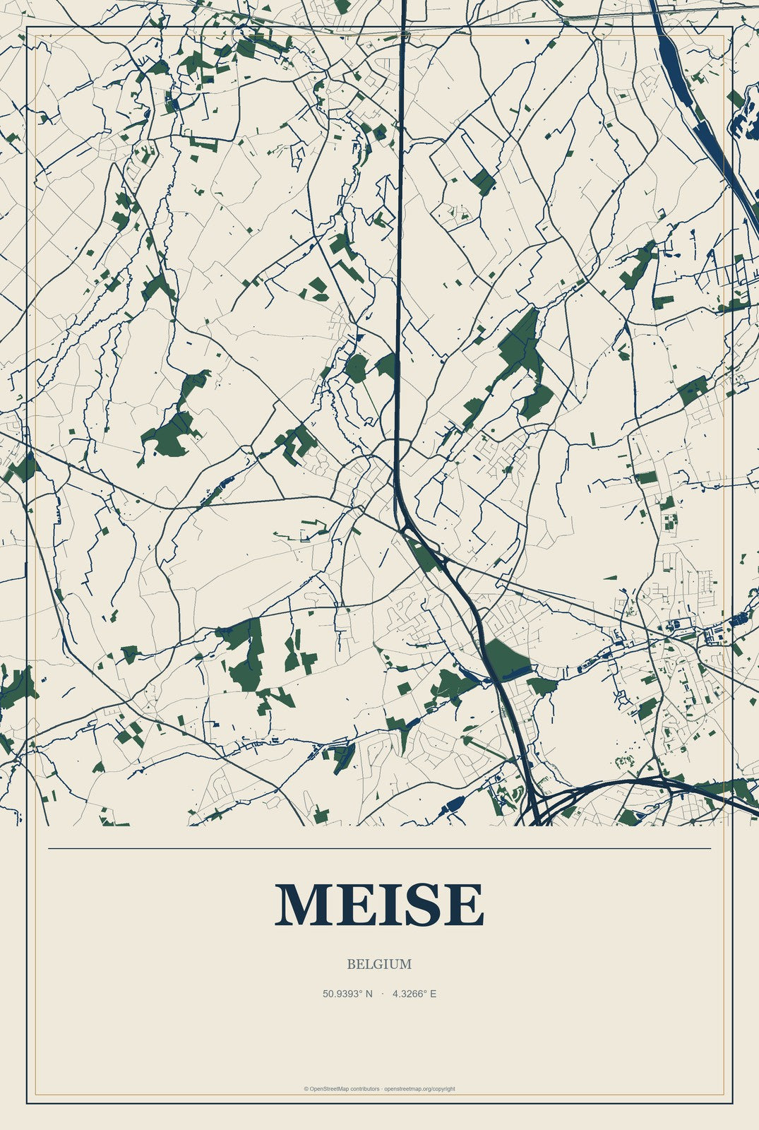 Meise, Belgium City Map Aluminum Sign in Coastal Cutout style