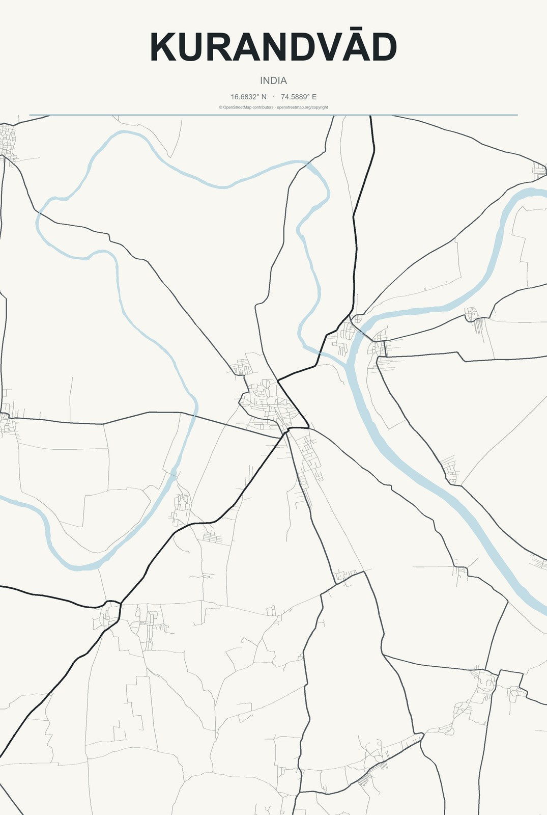 Kurandvād, India City Map Aluminum Sign in Headline Atlas style
